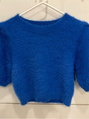 Fuzzy Cropped Sweater in Electric Blue